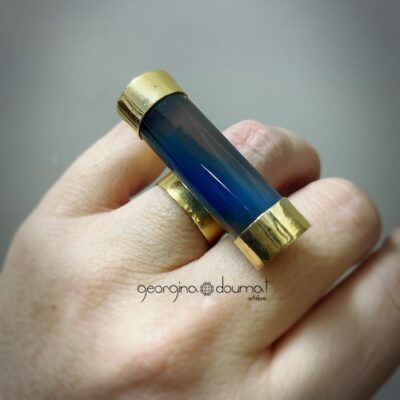 Anillo ágata azul tubular